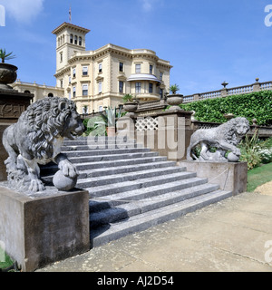 Historical Victorian Osborne House building & sculpture former royal residence of Queen Victoria & Prince Albert East Cowes Isle of Wight England UK Stock Photo