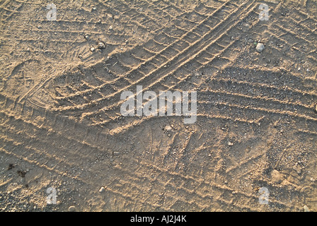 Tire Tracks Detail In Sand Dirt Road Stock Photo