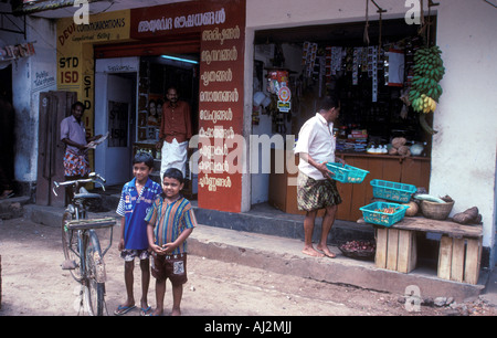 South India Kerela Local Caption Village Life Village Local Shop with Children Stock Photo