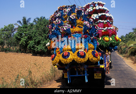 South India Kerela Local Caption Village Life Festival Flower Lorry Stock Photo