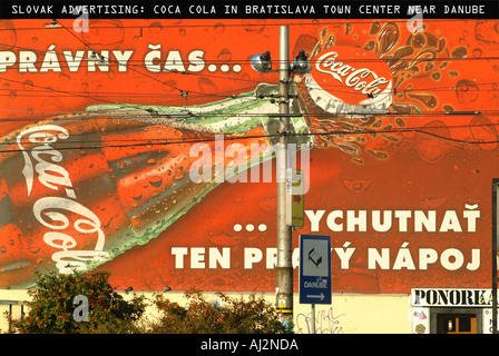 Coca Cola advertisement in centre of Bratislava dear Danube Stock Photo