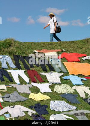 Washing put out to dry on a railway embankment near Antananarivo, capital of Madagascar. Stock Photo
