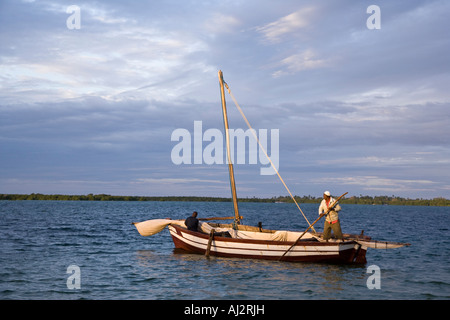 A traditional dhow makes its way to Ibo Island in the Quirimbas Archipelago, Mozambique Stock Photo