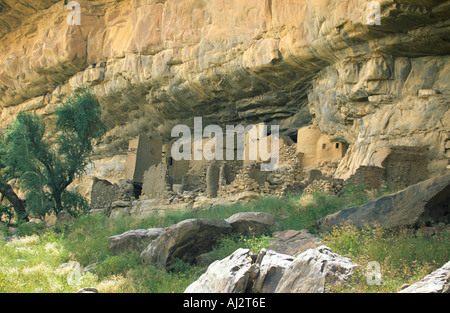 Cliff houses of the ancient Tellem people on the Bandiagara Escarpment. Mali, West Africa Stock Photo
