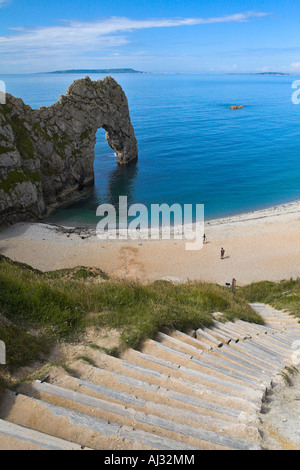Steps leading down to Durdle Door beach, Dorset Stock Photo