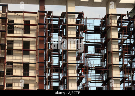 construction workers in action on a modern building horizontal Stock Photo