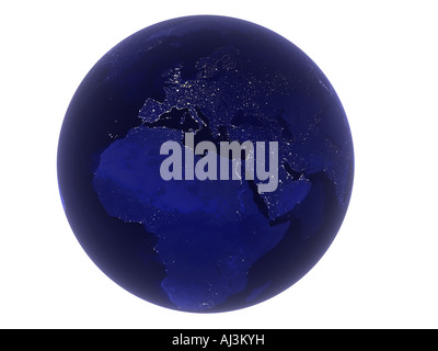 Transparent globe on Europe Africa and some Asian countries view in the night Stock Photo