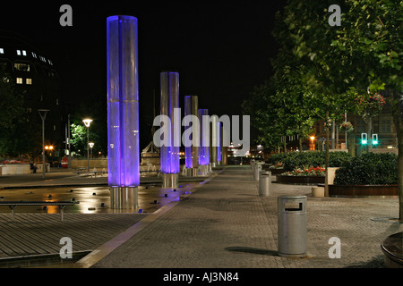 Fountains St Augustines Parade in Bristol City centre at night Stock Photo