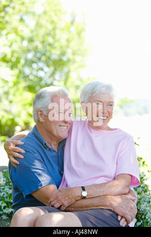 Senior couple hugging Stock Photo