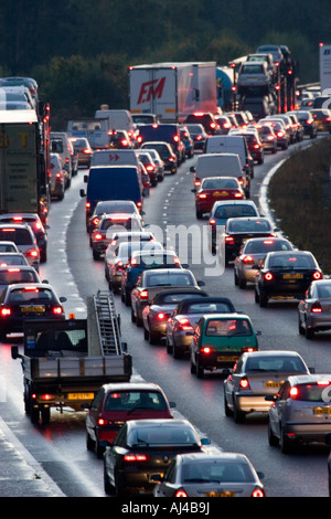 Queue on M42 motorway at night, Worcestershire, England UK Stock Photo