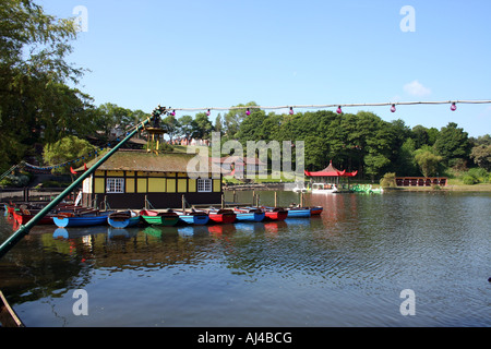 Peasholm park boating lake on the north side pictured in the resort of Scarborough in North Yorkshire in England. Stock Photo