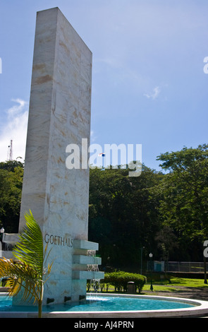 Marble monument to the memory of George W. Goethals. Finished on March 31, 1954. Panama Canal, Panama Stock Photo