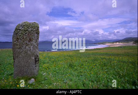 Standing stone, Scarista, Outer Hebrides. Stock Photo