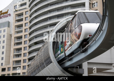 Monorail train appearing from Harbourside station Darling Harbour in Sydney New South Wales NSW Australia Stock Photo