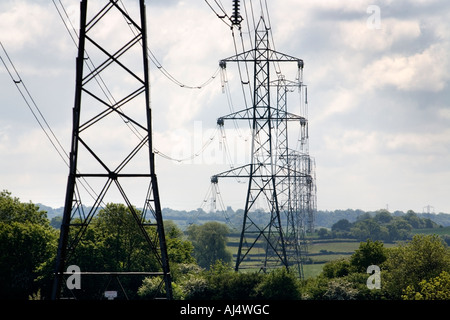 Electricity pylons carrying power to homes and businesses in the West Midlands England UK Stock Photo