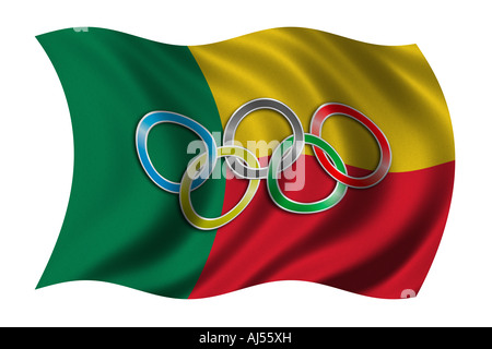 Flag of Benin with olympic symbol Stock Photo