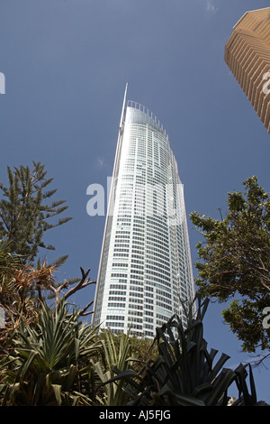 Tall modern appartment or unit Q1 Tower block in Surfers Paradise Queensland QLD Australia Stock Photo