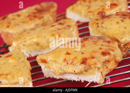 Canapes of Welsh rarebit (a roux of cheese, beer, mustard, egg and ...