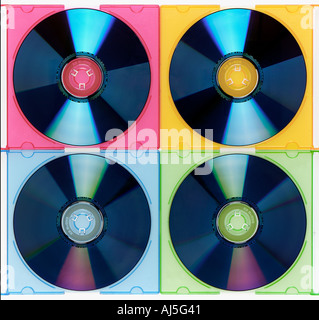 Bright and colorful DVDs in multicolor cases Stock Photo
