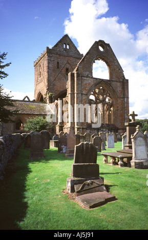 The tower and choir of Sweetheart Abbey Church in New Abbey, Dumfries and Galloway, Scotland, UK. Stock Photo