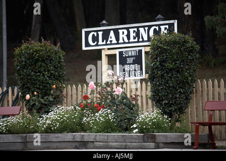 Sign at Clarence Station near Lithgow on Zig Zag Railway in Blue Mountains New South Wales NSW Australia Stock Photo