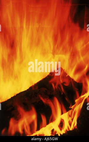 Fire in fireplace Stock Photo