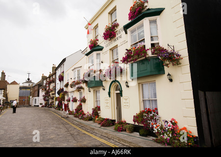 UK Kent Deal Beach Street seafront colourful floral display outside Channel View guest house Stock Photo