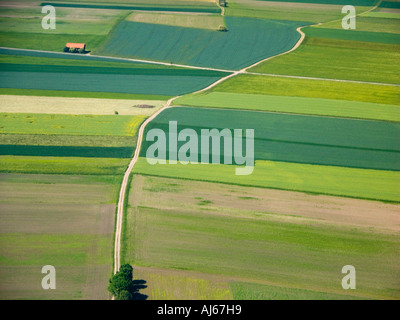 world seen from above fields bird s eyeview  eye view MUNICH near the Airport MUC Bavaria bayern land landscape rag rug germany Stock Photo