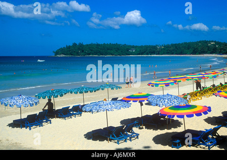 sunshades at Kata Beach on the island Kho Phuket in Thailand Stock Photo
