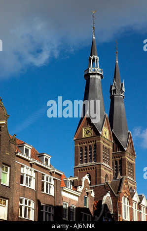 the twin spires of Posthoornkerk in Amsterdam Stock Photo