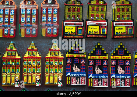 Fridge magnets shaped as typically dutch houses for sale at the flower market in Amsterdam Stock Photo