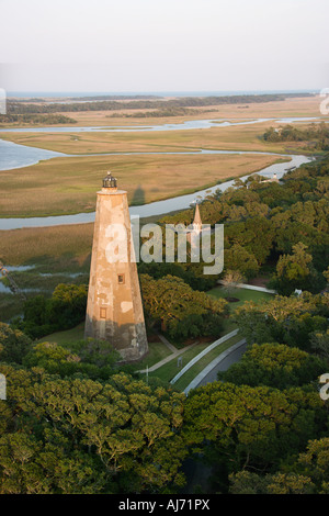 Aerial view of lighthouse on Bald Head Island North Carolina Stock Photo