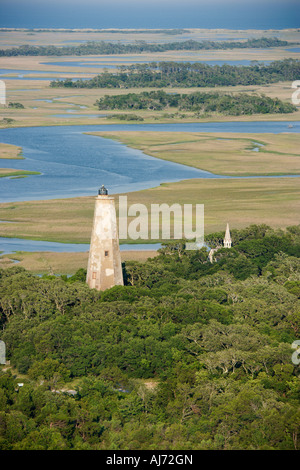 Aerial view of lighthouse on Bald Head Island North Carolina Stock Photo