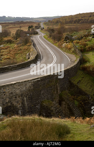 A625 Road (near Fox House) with [Toads Mouth Rock] near Hathersage ...