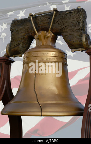 Liberty Bell with U S Flag Stock Photo