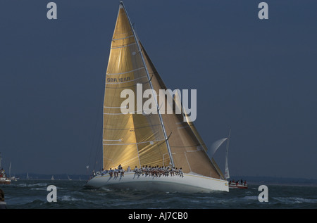 Maxi yacht Longabarda racing in the Admirals Cup Race Stock Photo