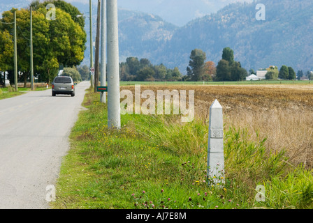 A boundary marker on the U.S.-Canada border at the International Stock