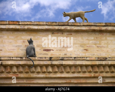 Stone cats on shop front, Rua das Pedras, Buzios, Rio de Janeiro, Brazil, South America Stock Photo