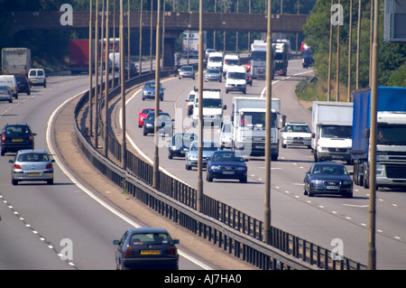 Heavy traffic on the M1 motorway Northamptonshire England Stock Photo