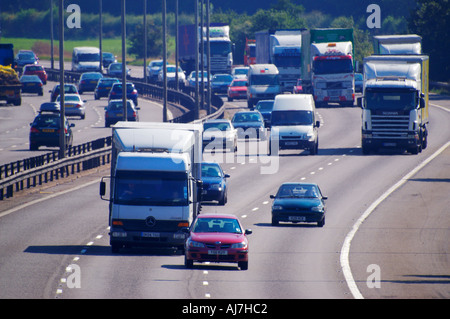 Cars and lorries on the M1 motorway Northamptonshire England Stock Photo
