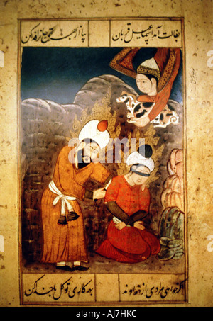 Abraham preparing to sacrifice his son Isaac to God, 18th century. Artist: Unknown Stock Photo