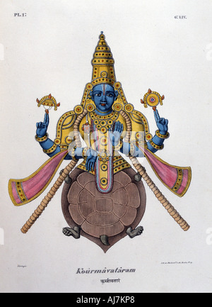 Vishnu, one of the gods of the Hindu trinity (trimurti), 1828. Artist: Anon Stock Photo