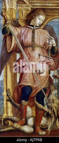 St Michael the Archangel fighting a dragon with a sword, c1484-1526. Artist: Bernardino Zenale Stock Photo