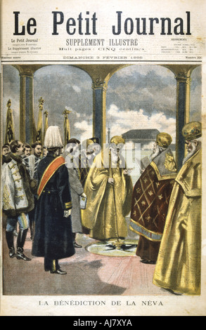 Ceremony of blessing the river Neva, St Petersburg, by Russian Orthodox priests, 1895. Artist: Anon Stock Photo