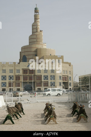 Hunting Falcons on display at the Souq Waqif Bird Center in Doha. Stock Photo