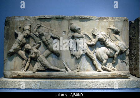 Relief depicting Greek soldiers fighting Amazons. Artist: Unknown Stock Photo