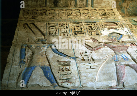 Painted relief, temple of Rameses III, Medinet Habu, Egypt, 12th century BC. Artist: Unknown Stock Photo