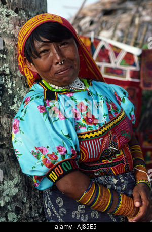 Kuna indian woman, San Blas Islands, Panama Stock Photo