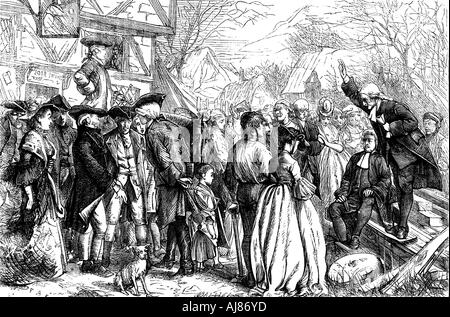 John and Charles Wesley preaching in the open air at Bristol, 1739 (1868). Artist: Francis Arthur Fraser Stock Photo