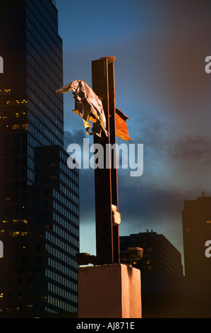 Steel girder cross made from remnants of WTC building at Ground Zero on November 7 2003 New York NY Stock Photo